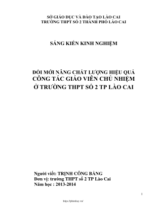 Đổi mới nâng chất lượng hiệu quả công tác GVCN ở trường THPT số 2 Lào Cai