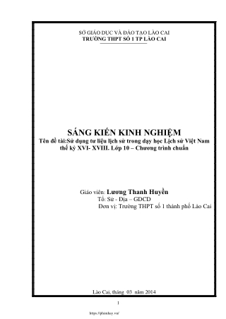 Sử dụng tư liệu lịch sử trong dạy học Lịch sử VN (thế kỷ XVI- XVIII) Lớp 10