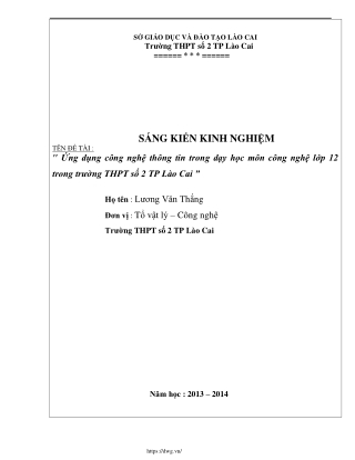 Ứng dụng công nghệ thông tin trong dạy học môn Công nghệ Lớp 12