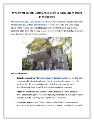 Why Invest in High-Quality Aluminium Security Screen Doors in Melbourne