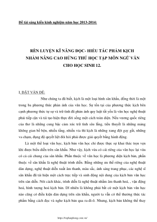 Rèn luyện kĩ năng đọc hiểu tác phẩm kịch nâng cao hứng thú học tập Ngữ văn 12