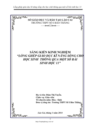 Lồng ghép giáo dục kĩ năng sống cho học sinh qua một số bài Sinh học 11