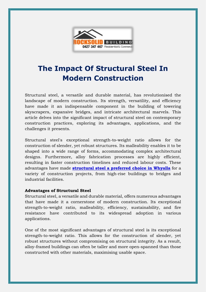 the impact of structural steel in modern