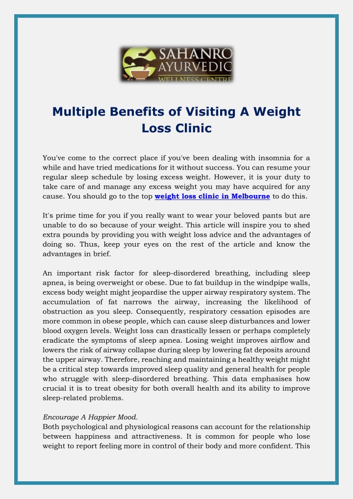 multiple benefits of visiting a weight loss clinic