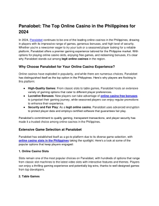 Panalobet_ The Top Online Casino in the Philippines for 2024