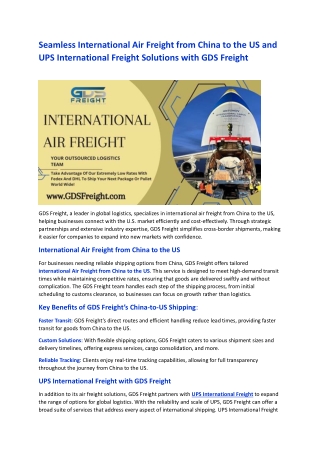 Seamless International Air Freight from China to the US and UPS International Freight Solutions with GDS Freight