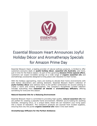 Essential Blossom Heart Announces Joyful Holiday Décor and Aromatherapy Specials for Amazon Prime Day