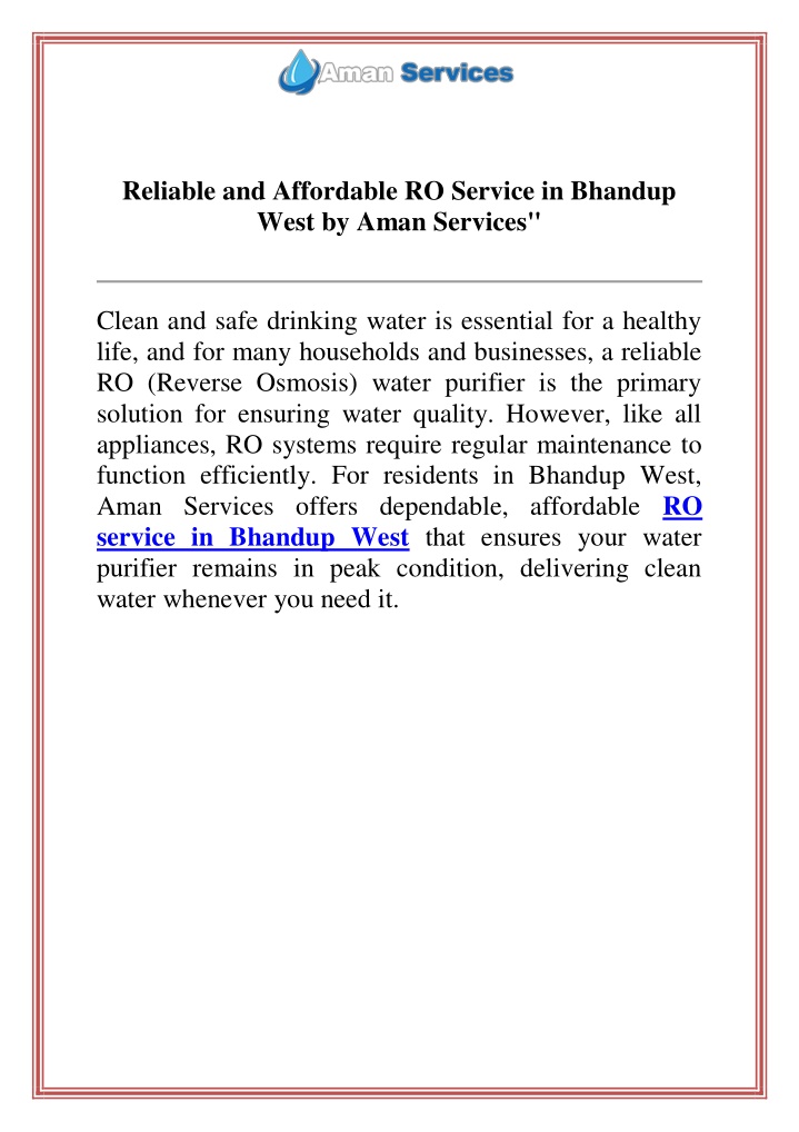 reliable and affordable ro service in bhandup