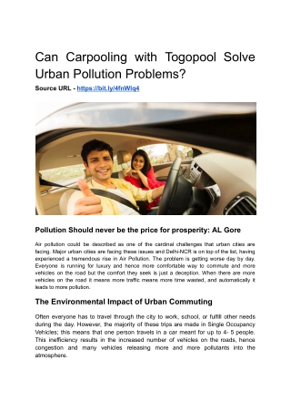 Can Carpooling with Togopool Solve Urban Pollution Problems