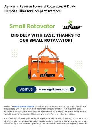 agrikarm reverse forward rotavator a dual purpose