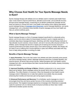 Why Choose Xcel Health for Your Sports Massage Needs in Kent?