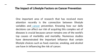 The Impact of Lifestyle Factors on Cancer Prevention