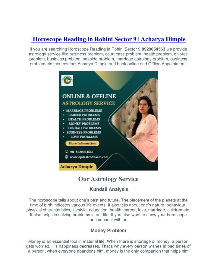 horoscope reading in rohini sector 9 acharya