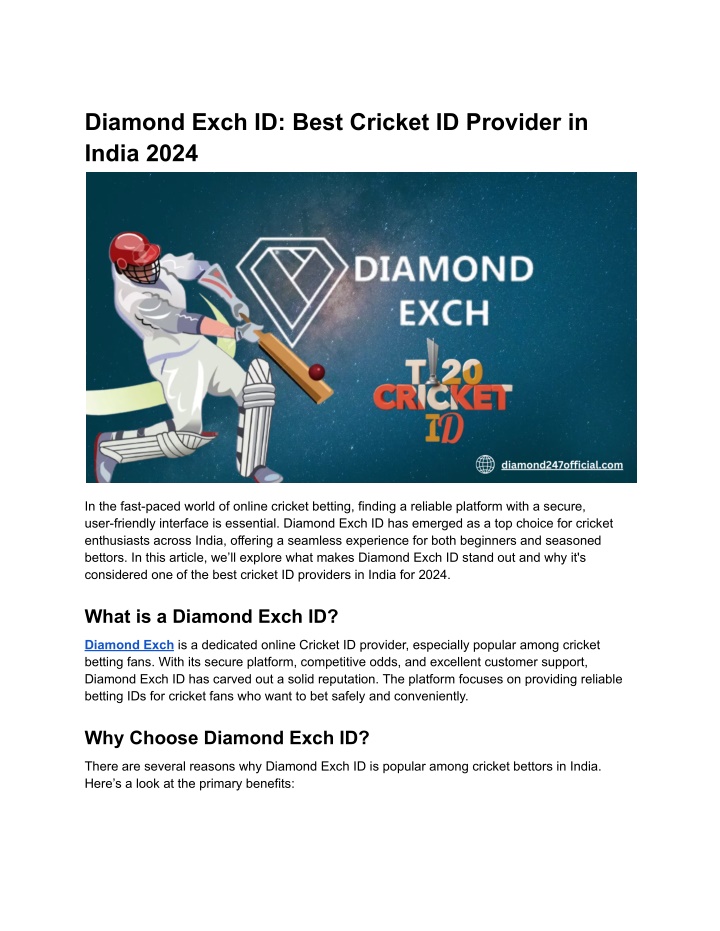 diamond exch id best cricket id provider in india