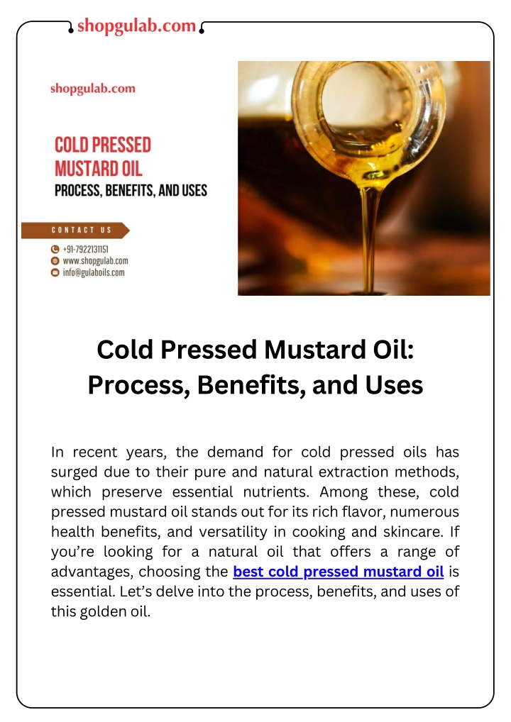 cold pressed mustard oil process benefits and uses