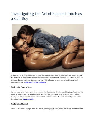 Investigating the Art of Sensual Touch as a Call Boy