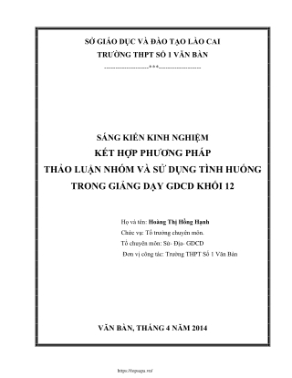Kết hợp phương pháp thảo luận nhóm và sử dụng tình huống trong giảng dạy GDCD 12