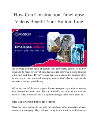 How Can Construction TimeLapse Videos Benefit Your Bottom Line