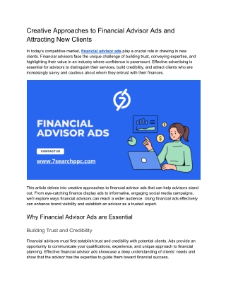 creative approaches to financial advisor