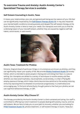 To overcome Trauma and Anxiety Austin Anxiety Center's Specialized Therapy Services is available (1)