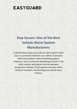 Stay Secure: One of The Best Vehicle Alarm System Manufacturers