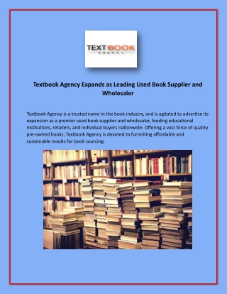 Textbook Agency Expands as Leading Used Book Supplier and Wholesaler