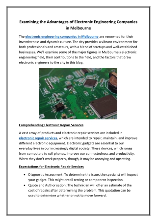 Examining the Advantages of Electronic Engineering Companies in Melbourne