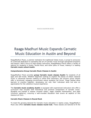 Raaga Madhuri Music Expands Carnatic Music Education in Austin and Beyond