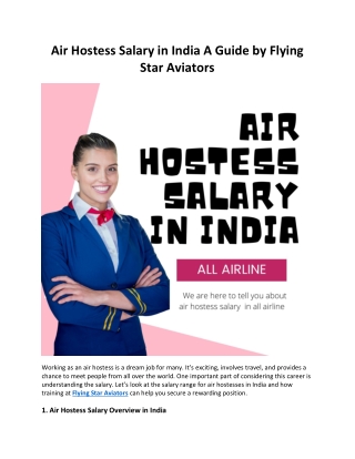 Air Hostess Salary in India A Guide by Flying Star Aviators