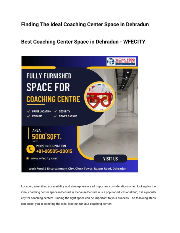 finding the ideal coaching center space