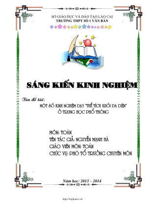 Một số kinh nghiệm dạy "Thể tích khối đa diện" ở THPT