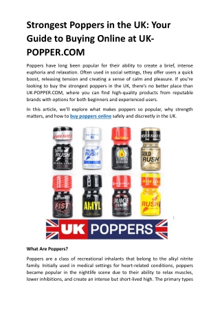 Strongest Poppers in the UK