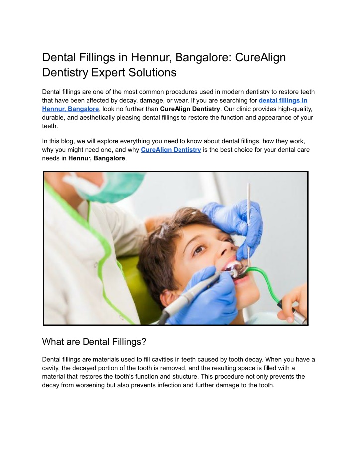 dental fillings in hennur bangalore curealign