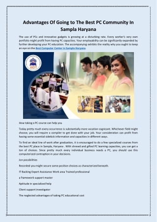 Advantages Of Going to The Best PC Community In Sampla Haryana