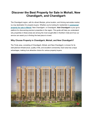 Discover the Best Property for Sale in Mohali, New Chandigarh