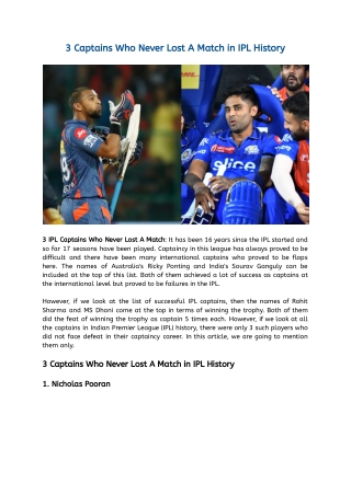 3 captains who never lost a match in ipl history