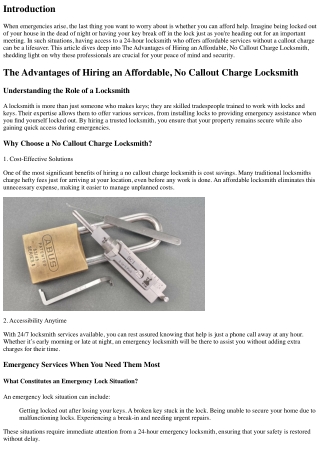 The Advantages of Hiring an Affordable, No Callout Charge Locksmith