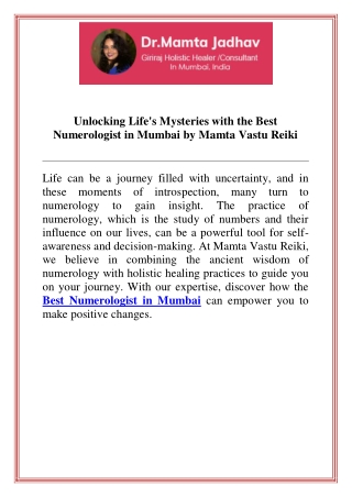 Unlocking Life's Mysteries with the Best Numerologist in Mumbai by Mamta Vastu Reiki