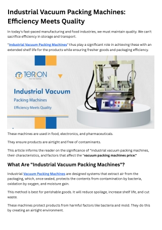 Industrial Vacuum Packing Machines Efficiency Meets Quality