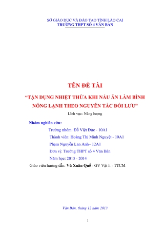 Tận dụng nhiệt thừa khi đun bếp làm bình nóng lạnh theo nguyên tắc đối lưu