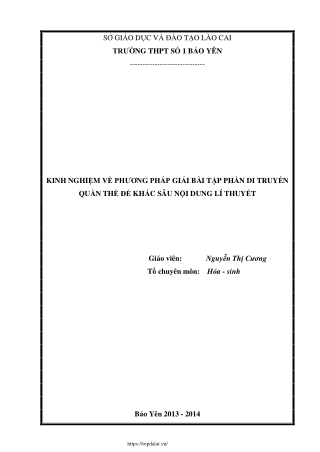 Kinh nghiệm về phương pháp giải bài tập phần di truyền quần thể