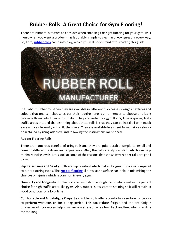 rubber rolls a great choice for gym flooring