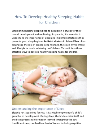 How To Develop Healthy Sleeping Habits for Children