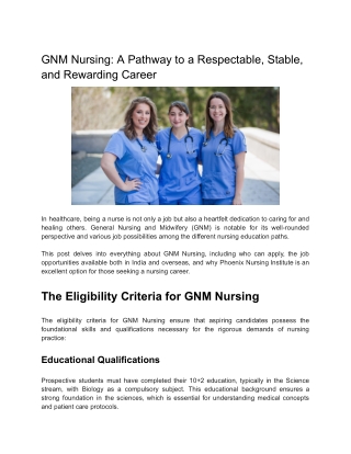 GNM Nursing_ A Pathway to a Respectable, Stable, and Rewarding Career