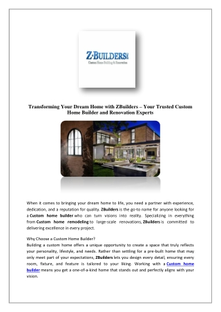 Home Builders With Craftsmanship Expertise | Zbuilders