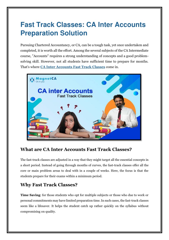 fast track classes ca inter accounts preparation