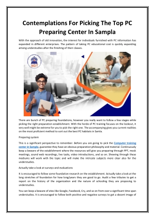 Contemplations For Picking The Top PC Preparing Center In Sampla
