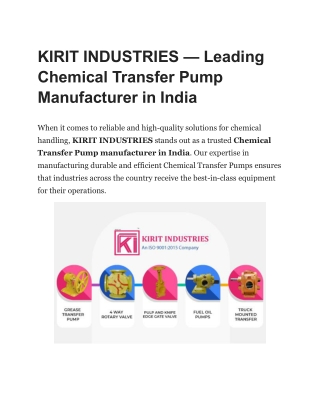 Chemical Transfer Pumps manufacturer in India