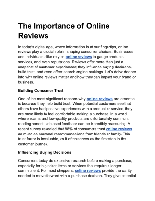 The Importance of Online Reviews