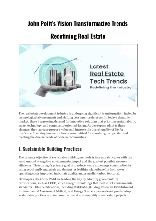 Redefining Real Estate John Polit’s Insight into Transformative Industry Trends